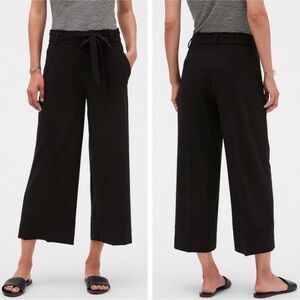 NEW Banana Republic Blake Crop Pants Wide Leg Tie waist Pockets Stretch Black 12
